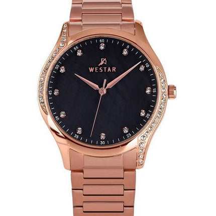 Montre pour femme Westar Zing Crystal Accents, ton or rose, acier inoxydable, cadran en nacre noire, Quartz 00127PPN613