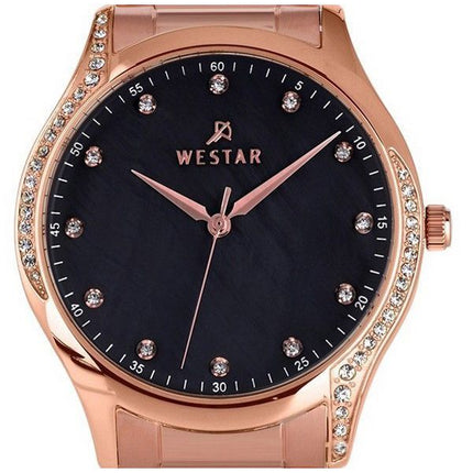 Montre pour femme Westar Zing Crystal Accents, ton or rose, acier inoxydable, cadran en nacre noire, Quartz 00127PPN613