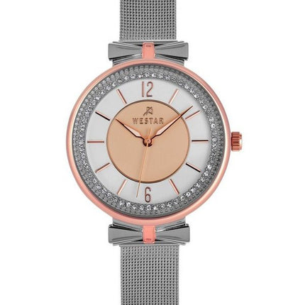 Montre pour femme Westar Zing Crystal Accents en maille d'acier inoxydable avec cadran doré et argenté 00130SPN601