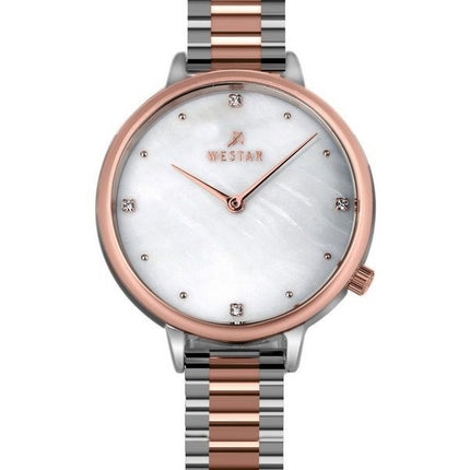 Montre pour femme Westar Zing Crystal Accents en acier inoxydable bicolore avec cadran en nacre blanche à quartz 00135SPN611