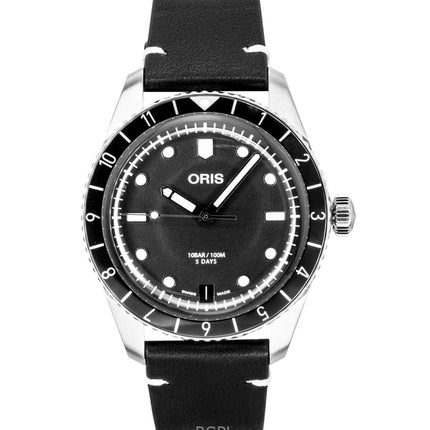 Montre homme Oris Divers Sixty Five 12H, bracelet cuir, cadran noir, automatique, référence 01 400 7772 4054-07 5 20 82 100M