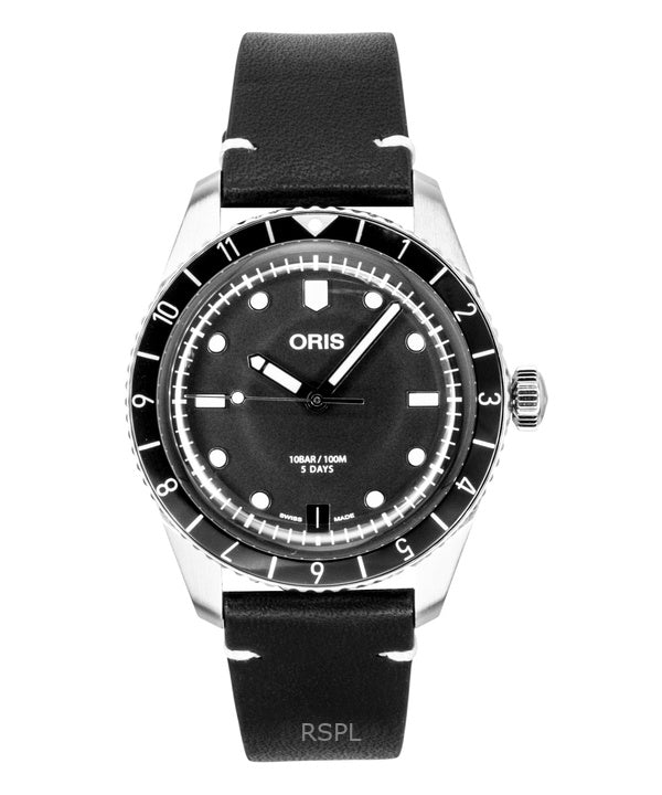 Montre homme Oris Divers Sixty Five 12H, bracelet cuir, cadran noir, automatique, référence 01 400 7772 4054-07 5 20 82 100M