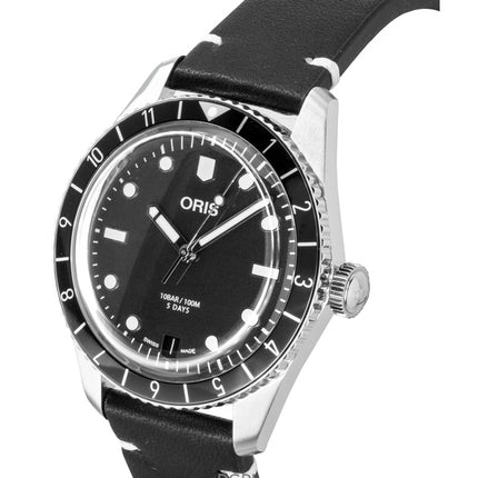 Montre homme Oris Divers Sixty Five 12H, bracelet cuir, cadran noir, automatique, référence 01 400 7772 4054-07 5 20 82 100M