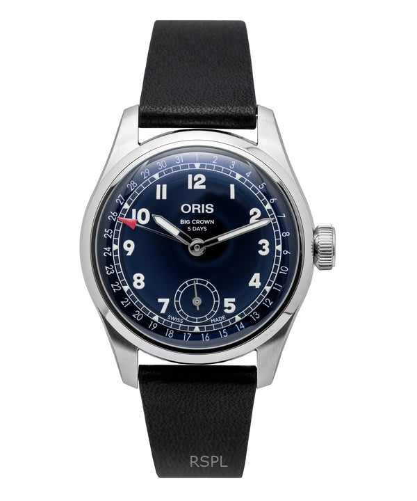 Montre homme Oris Big Crown Pointer Date Calibre 403, bracelet cuir, cadran bleu, automatique, 01-403-7776-4065-07-5-19-11