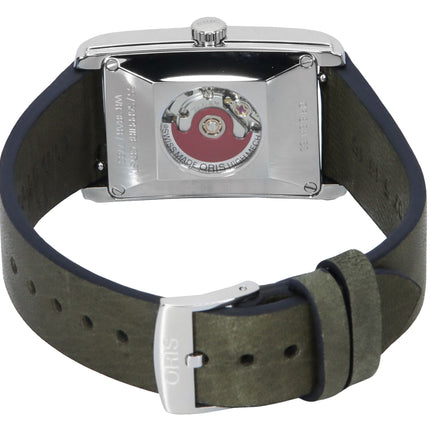 Montre homme Oris rectangulaire, bracelet cuir, cadran vert, automatique, 01-561-7783-4063-07-5-19-16