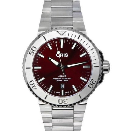 Montre de plongée automatique Oris Aquis Date Relief en acier inoxydable avec cadran rouge 01 733 7730 4158-07 8 24 05PEB 300M p