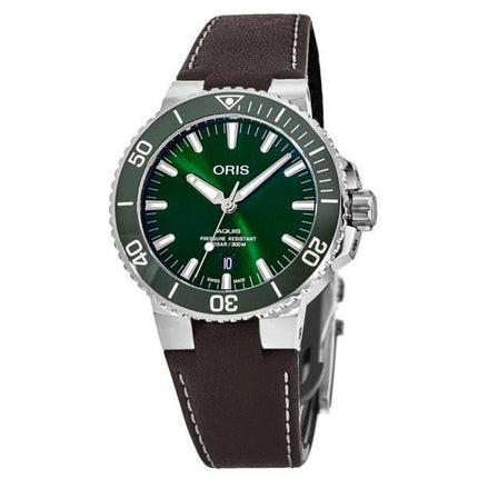 Montre pour homme Oris Aquis Date bracelet en cuir cadran vert automatique 01 733 7732 4157-07 5 21 10FC 300M