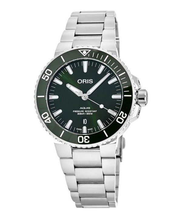 Montre de plongée automatique Oris Aquis en acier inoxydable avec cadran vert 01 733 7766 4157-07 8 22 05PEB 300M pour homme
