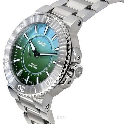 Montre de plongée automatique Oris Aquis analogique édition limitée cadran vert 01 743 7734 4197-Set 300M pour homme avec bracel