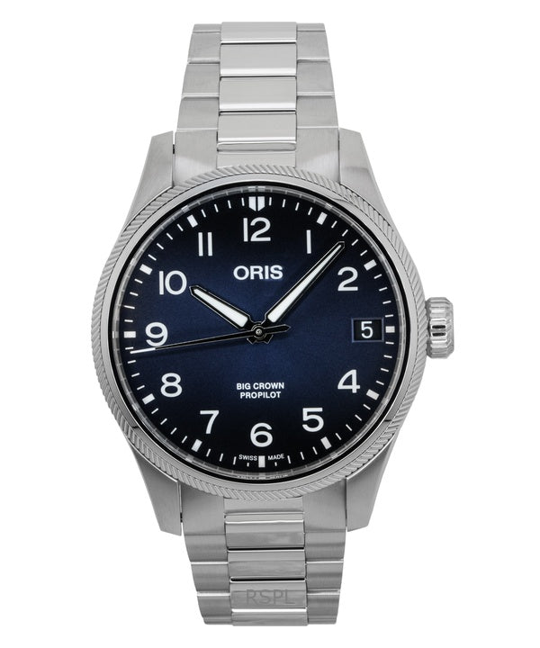 Montre homme Oris Big Crown Propilot en acier inoxydable, cadran bleu, automatique, 01-751-7761-4065-07-8-20-08P, 100 m