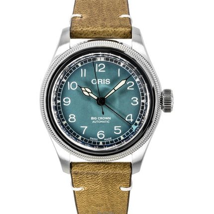 Montre homme Oris Big Crown Volante, bracelet cuir, cadran bleu, automatique, 01-754-7779-4065-Set