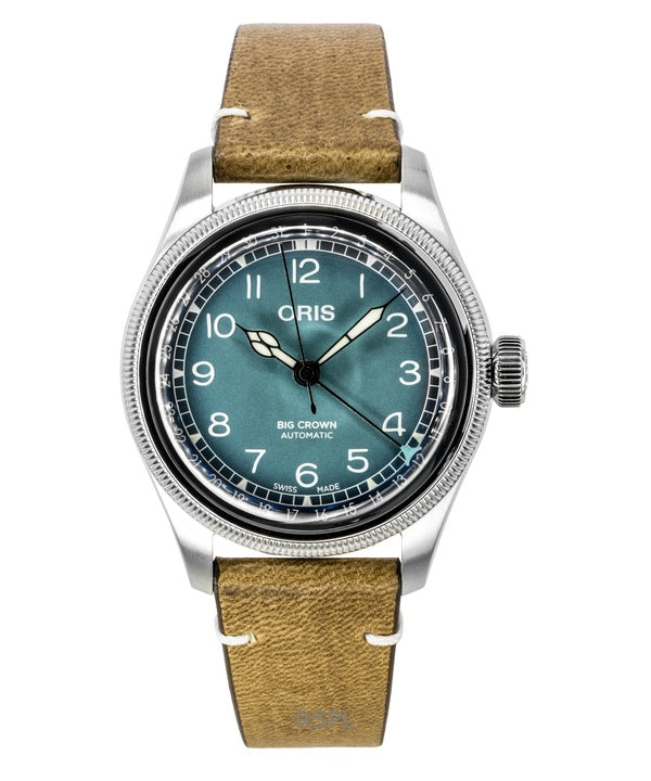 Montre homme Oris Big Crown Volante, bracelet cuir, cadran bleu, automatique, 01-754-7779-4065-Set