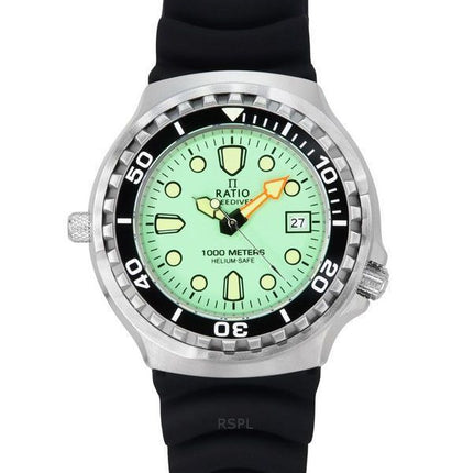 Montre pour homme Ratio FreeDiver Version 02 Helium Safe 1000M Saphir Quartz Cadran vert menthe 1038EF102V-GRN-V02