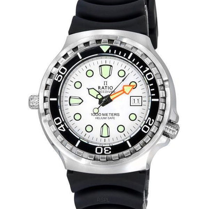 Montre pour homme Ratio FreeDiver Helium Safe Sapphire Quartz Cadran blanc 1038EF102V-WHT 1000M