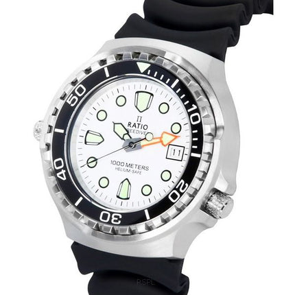 Montre pour homme Ratio FreeDiver Helium Safe Sapphire Quartz Cadran blanc 1038EF102V-WHT 1000M