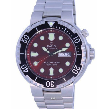 Ratio FreeDiver Cadran Rouge Acier Inoxydable Quartz 1050HA93-02V-RED 1000M Montre Homme