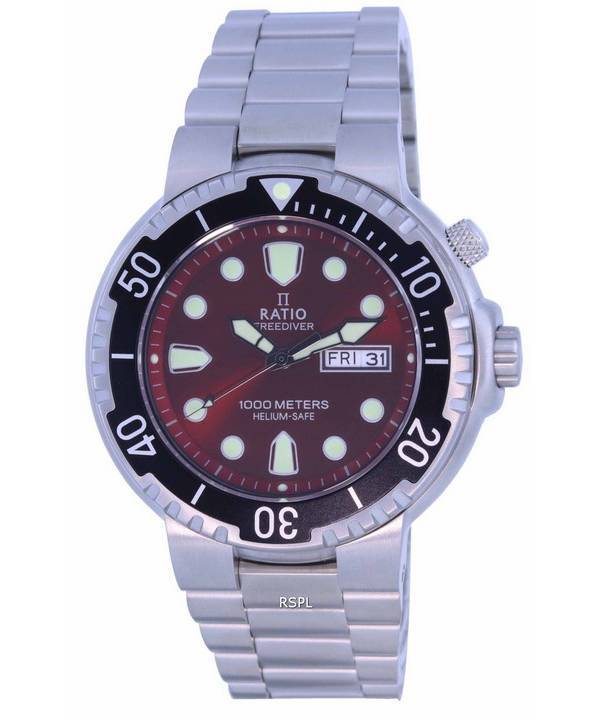 Ratio FreeDiver Cadran Rouge Acier Inoxydable Quartz 1050HA93-02V-RED 1000M Montre Homme