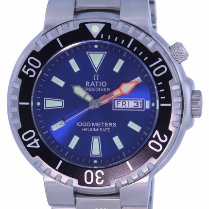 Ratio FreeDiver Cadran Bleu Acier Inoxydable Quartz 1050HA93-12V-BLU 1000M Montre Homme