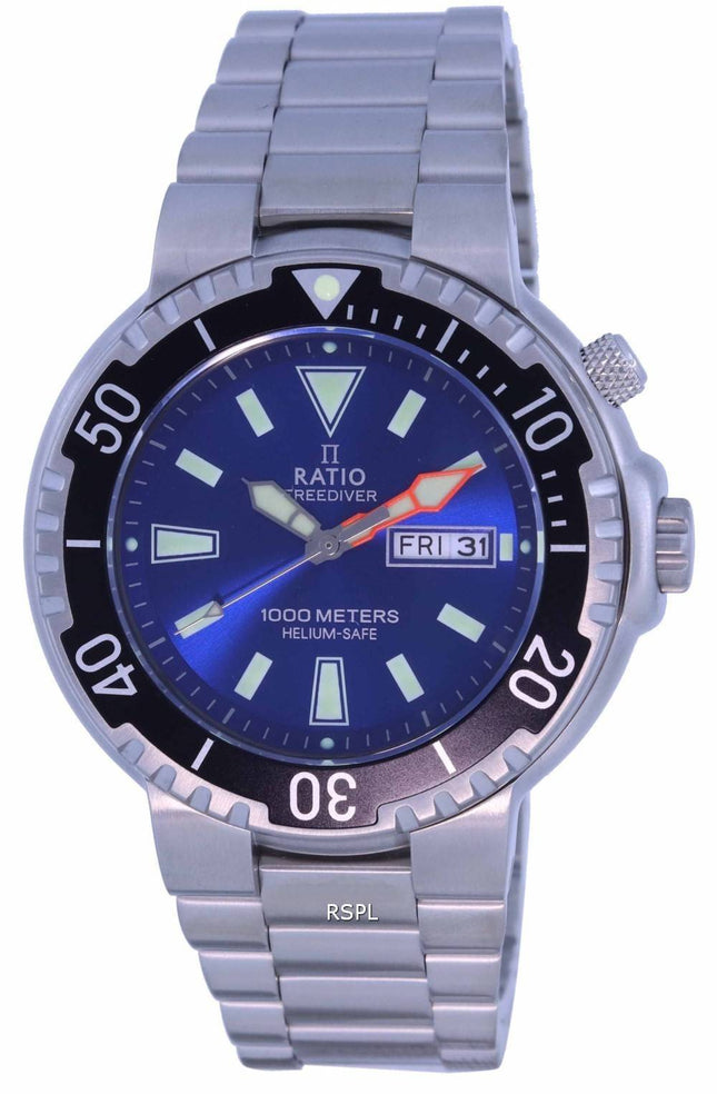 Ratio FreeDiver Cadran Bleu Acier Inoxydable Quartz 1050HA93-12V-BLU 1000M Montre Homme