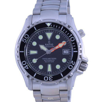 Ratio FreeDiver Helium Safe 1000M Cadran Noir Acier Inoxydable Automatique 1066KE26-33VA-BLK Montre Homme