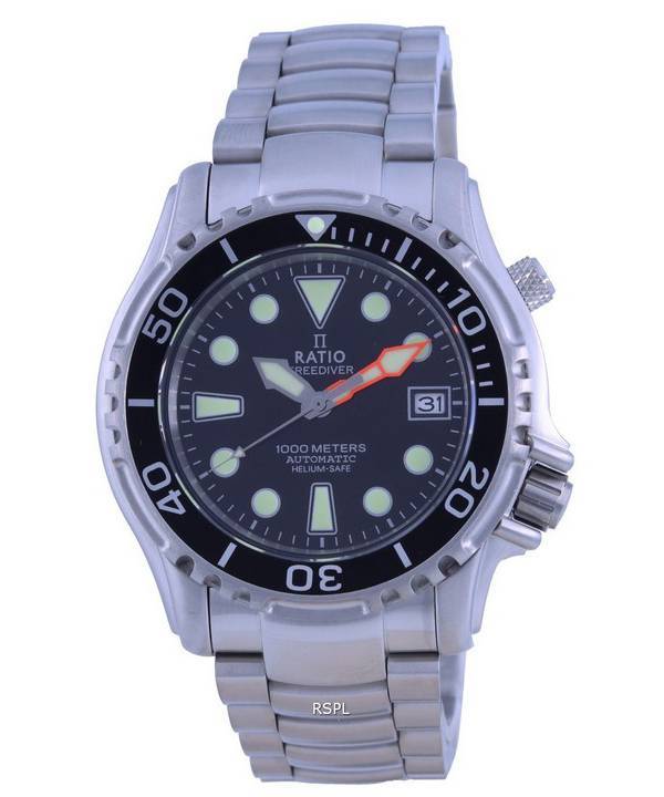 Ratio FreeDiver Helium Safe 1000M Cadran Noir Acier Inoxydable Automatique 1066KE26-33VA-BLK Montre Homme