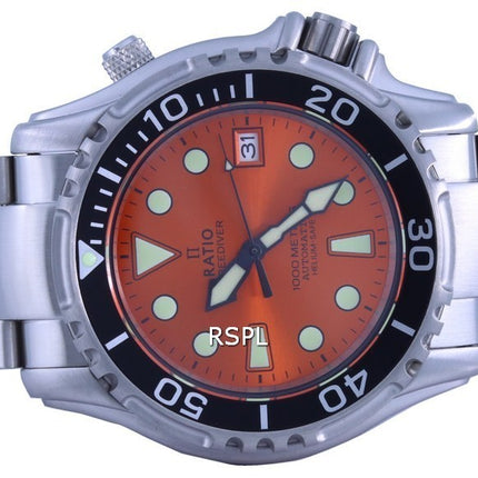 Ratio FreeDiver Helium Safe 1000M Cadran Orange Acier Inoxydable Automatique 1066KE26-33VA-ORG Montre Homme