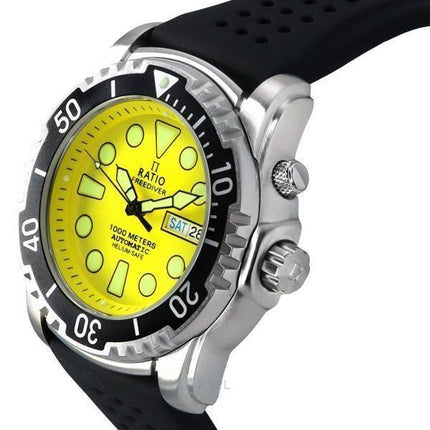 Montre pour homme Ratio FreeDiver Version 03 Helium Safe 1000M Cadran jaune automatique 1068HA90-34VA-YLW-V03