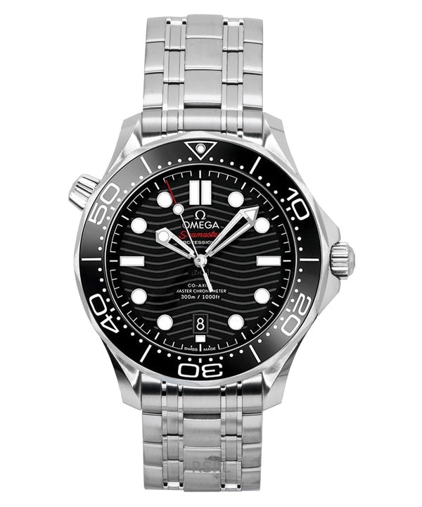 Montre de plongée automatique Omega Seamaster en acier inoxydable avec cadran noir, modèle 210.30.42.20.01.001, 300 m, pour homme