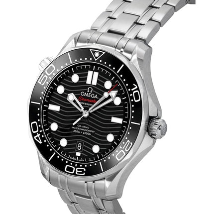Montre de plongée automatique Omega Seamaster en acier inoxydable avec cadran noir, modèle 210.30.42.20.01.001, 300 m, pour homme