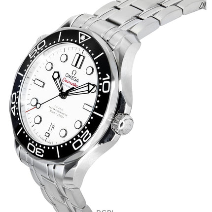 Montre de plongée automatique Omega Seamaster en acier inoxydable avec cadran blanc, modèle 210.30.42.20.04.001, 300 m, pour homme