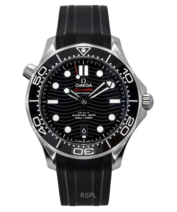 Montre de plongée automatique Omega Seamaster pour homme, bracelet en caoutchouc, cadran noir, 210.32.42.20.01.001, 300 m