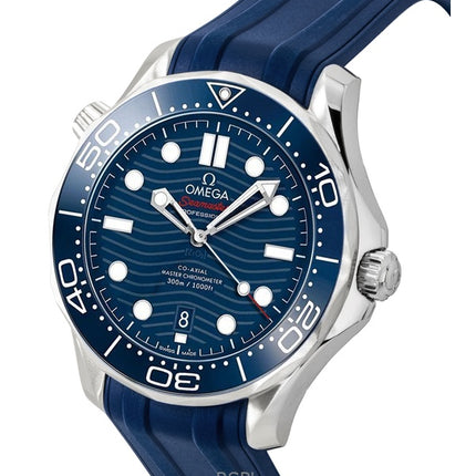 Montre de plongée automatique Omega Seamaster pour homme, bracelet en caoutchouc, cadran bleu, 210.32.42.20.03.001, 300 m