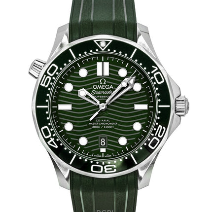 Montre de plongée automatique Omega Seamaster pour homme, bracelet en caoutchouc, cadran vert, 210.32.42.20.10.001, 300 m