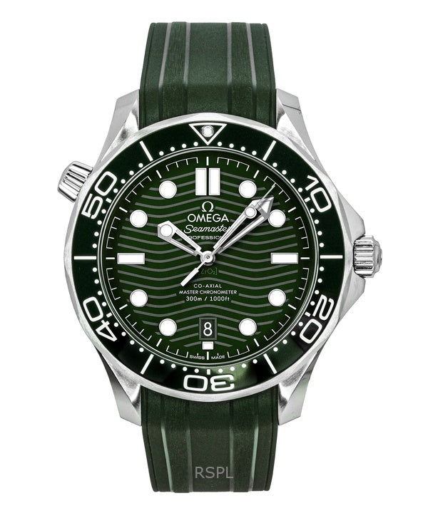 Montre de plongée automatique Omega Seamaster pour homme, bracelet en caoutchouc, cadran vert, 210.32.42.20.10.001, 300 m