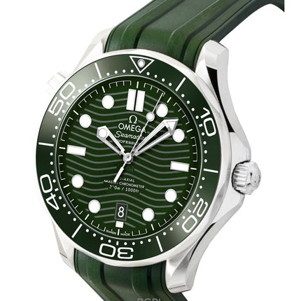 Montre de plongée automatique Omega Seamaster pour homme, bracelet en caoutchouc, cadran vert, 210.32.42.20.10.001, 300 m