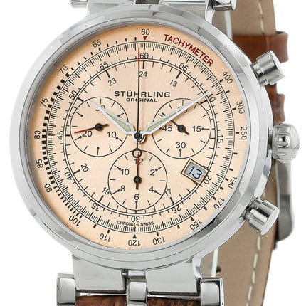 Stührling Original Trackmaster Swiss Quartz cuir véritable brun 211.3315K55 montre homme