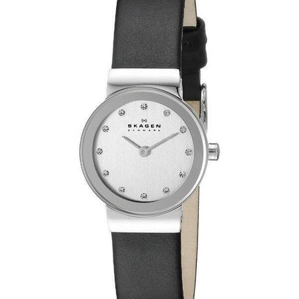 Skagen Freja Chrome Dial cuir bracelet noir cristal Swarovski 358XSSLBC montre des femmes