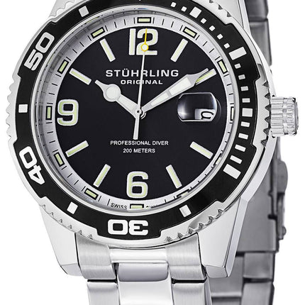 Stührling Original régate Aquadiver 200M Swiss Quartz cadran noir 415.01 montre homme