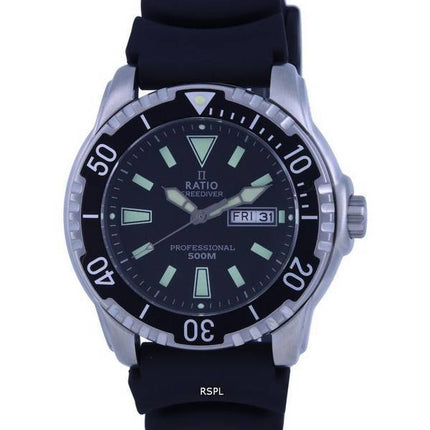Ratio FreeDiver Cadran Noir Bracelet PU Quartz 48HA90-12-BLK 500M Montre Homme