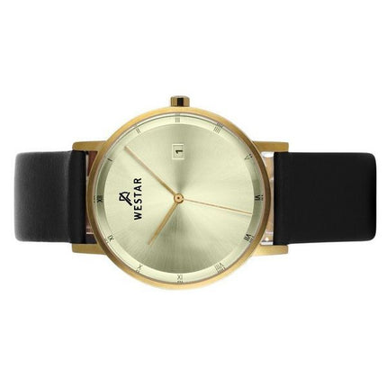 Montre pour homme Westar Profile avec bracelet en cuir noir et cadran champagne clair à quartz 50221GPN102