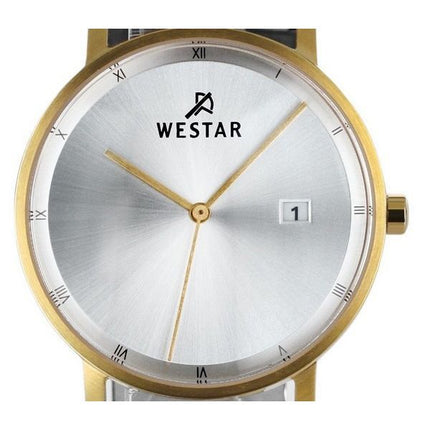 Montre pour homme Westar Profile avec bracelet en cuir noir et cadran argenté à quartz 50221GPN107