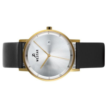Montre pour homme Westar Profile avec bracelet en cuir noir et cadran argenté à quartz 50221GPN107