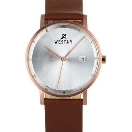 Montre pour homme Westar Profile avec bracelet en cuir marron et cadran argenté 50221PPN627