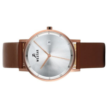 Montre pour homme Westar Profile avec bracelet en cuir marron et cadran argenté 50221PPN627
