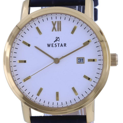 Montre pour homme en acier inoxydable Ã  cadran blanc Westar 50244 GPN 101 en acier inoxydable ton or