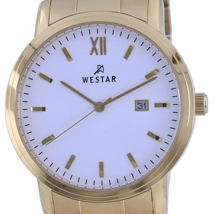 Montre pour homme en acier inoxydable Ã  cadran blanc Westar 50245 GPN 101 en acier inoxydable ton or