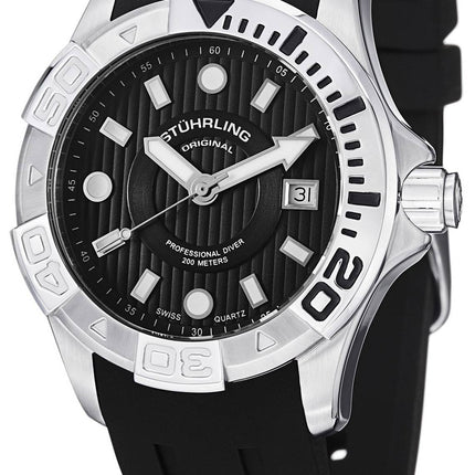 Stührling Original Aqua Diver Manta Ray suisse Quartz cadran noir Montre 718.02 Hommes