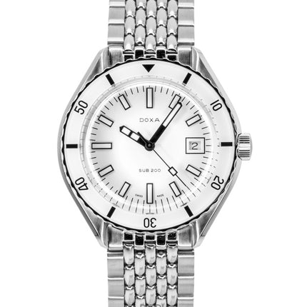 Montre homme Doxa SUB 200 Whitepearl, boîtier en acier inoxydable, cadran blanc, mouvement automatique, étanche à 200 m, référence 799.10.011.10