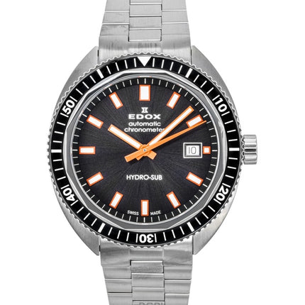 Montre de plongée automatique Edox Hydro-Sub en acier inoxydable avec cadran gris 801283NMGINO 300M pour homme