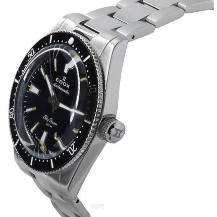 Montre pour homme Edox Skydiver 38 Date en acier inoxydable avec cadran noir automatique 801313NMNIB 300M fabriquée en Suisse